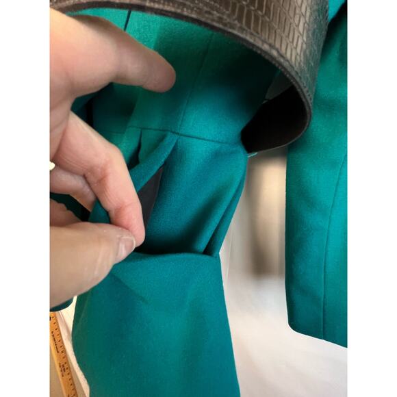 Kasper Women's 10 Aqua Long Sleeve Button Up 100% Wool Belted Waist Suit Jacket - Picture 10 of 10